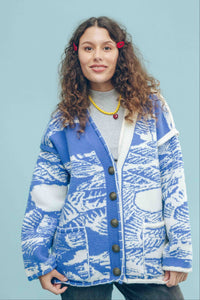 JACQUARD CARDIGAN - BLUE & WHITE