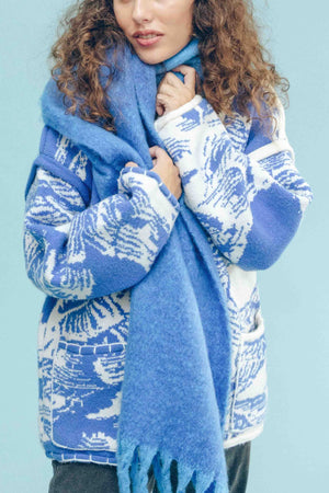 JACQUARD CARDIGAN - BLUE & WHITE