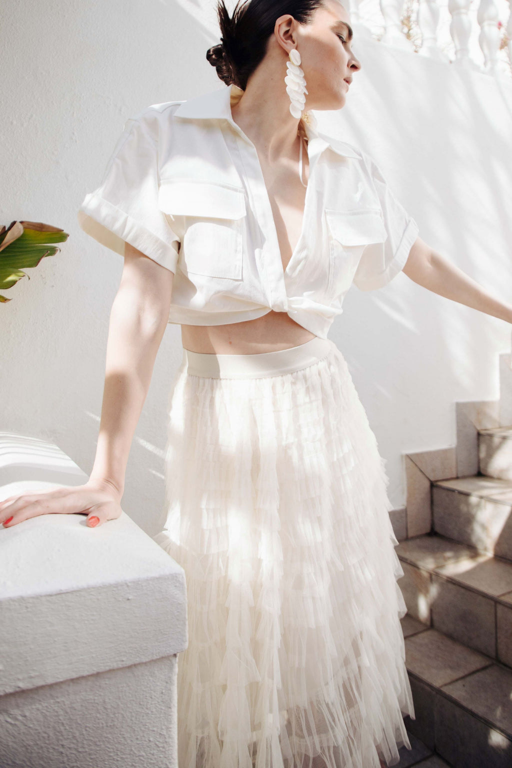 RUFFLE TULLE SKIRT - CREAM