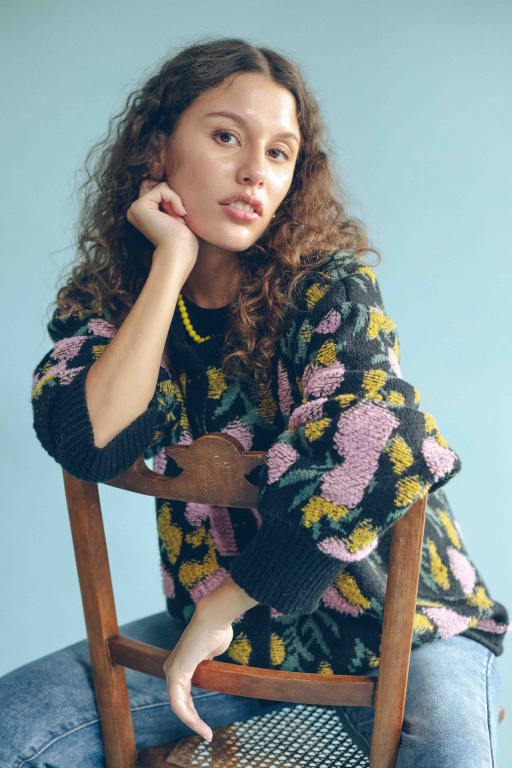 JACQUARD FLORAL CARDIGAN - BLACK