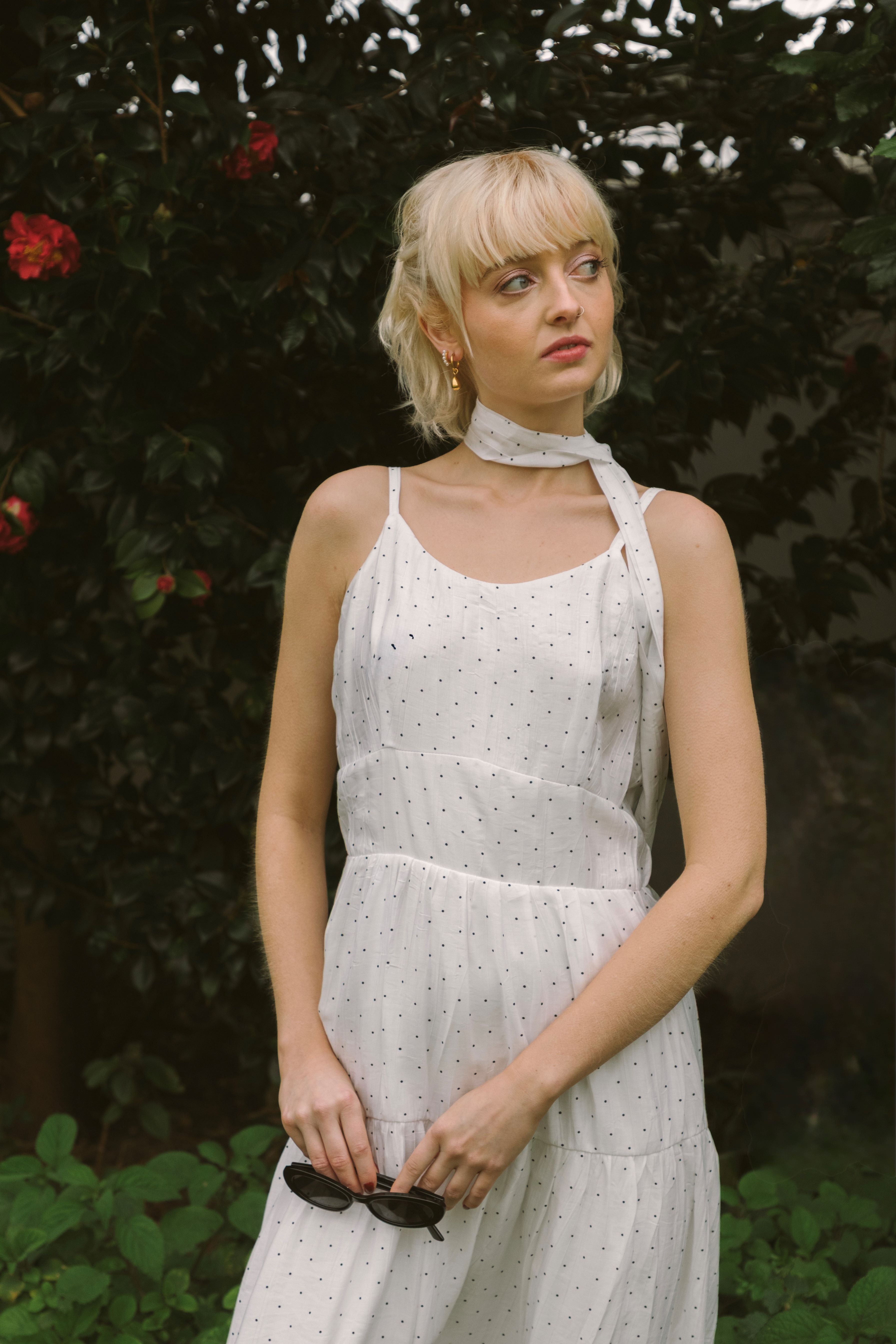 STRAPPY POLKADOT MIDI DRESS - WHITE