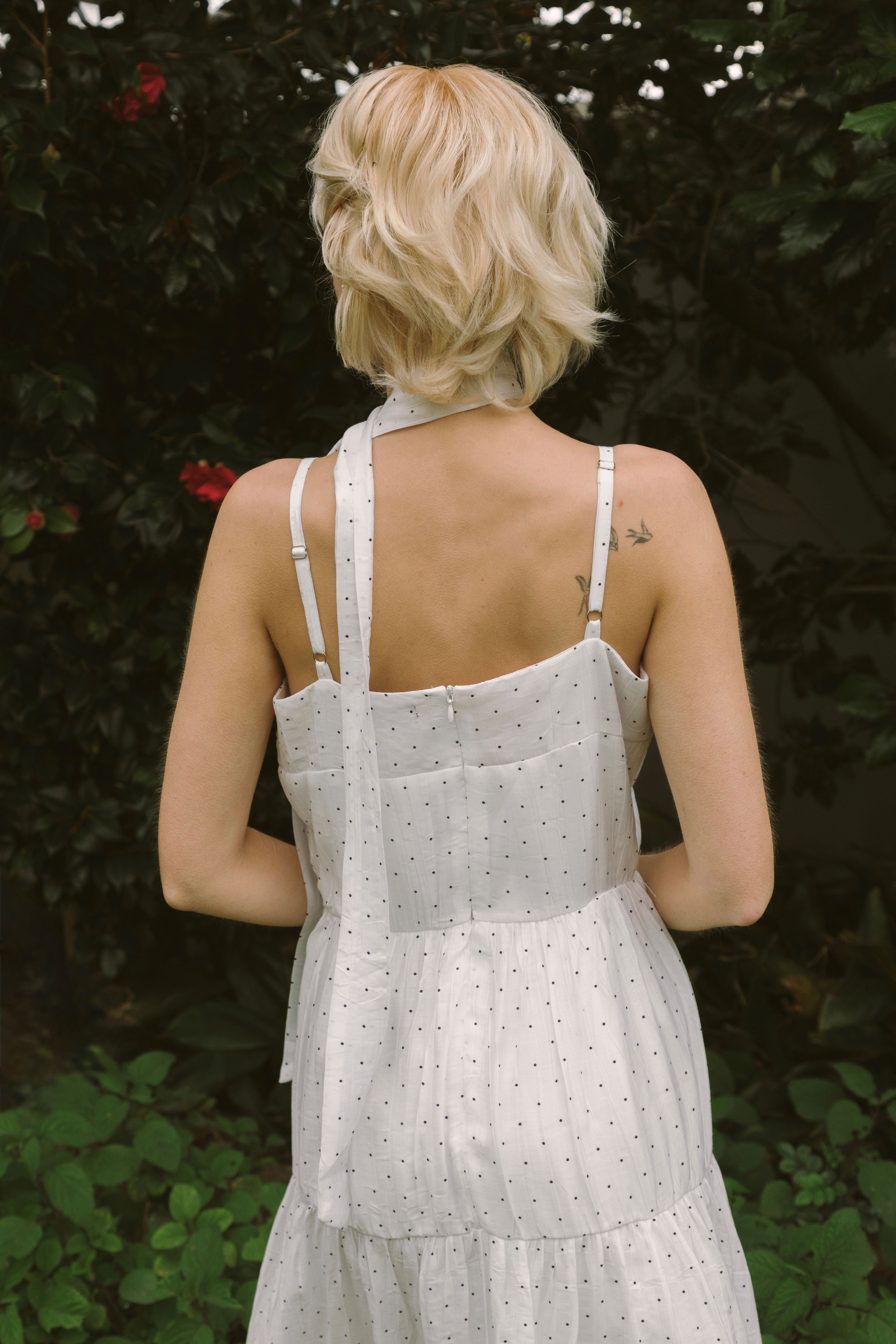 STRAPPY POLKADOT MIDI DRESS - WHITE