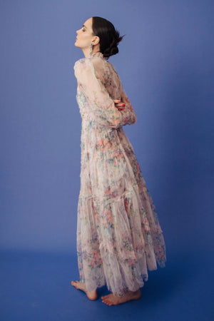 MAXI TUILLE RUFFLE DRESS