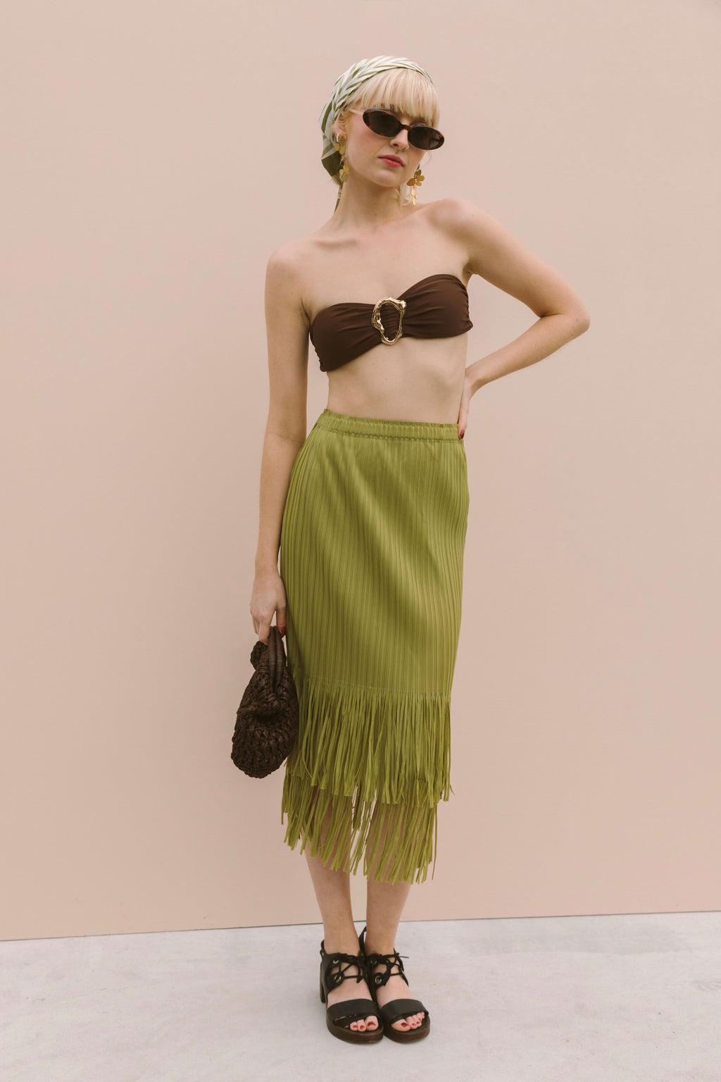 PLISSE FRINGED SKIRT