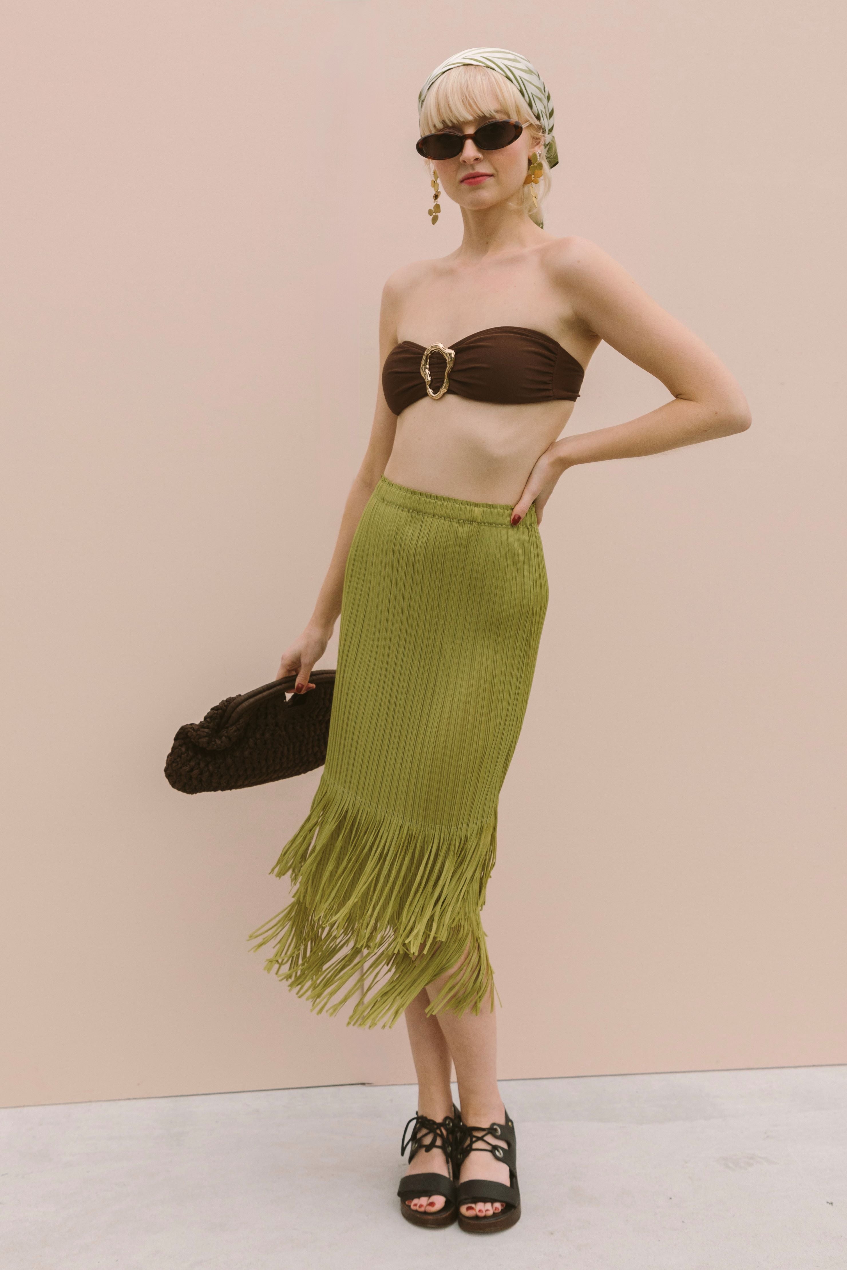 PLISSE FRINGED SKIRT