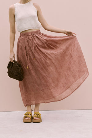 PRINTED VOILE SKIRT - ROSE