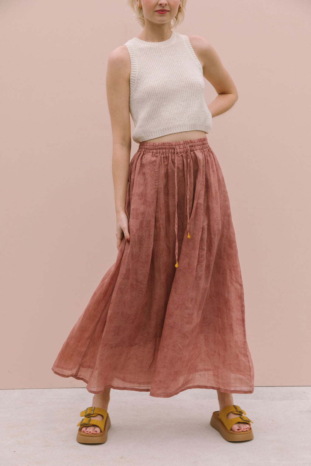 PRINTED VOILE SKIRT - ROSE