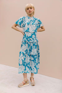 blue floral smock midi dress The Smocked Ruffle Tank Midi Dress  The Standard Stitch