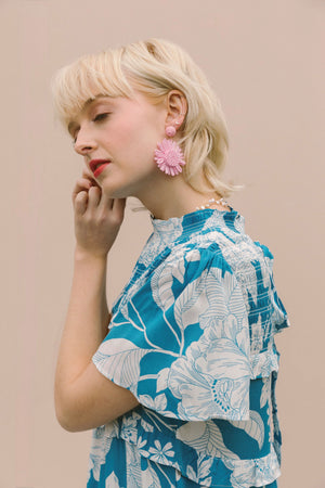 blue floral smock midi dress Floral Print Smocked Dress in Blue – English Factory