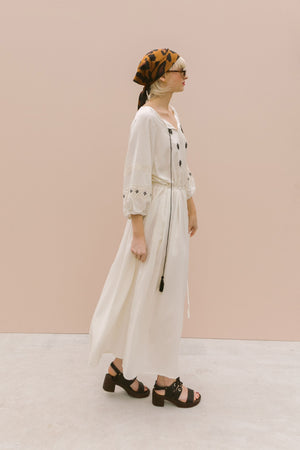 EMBROIDERED VISCOSE MIDI DRESS