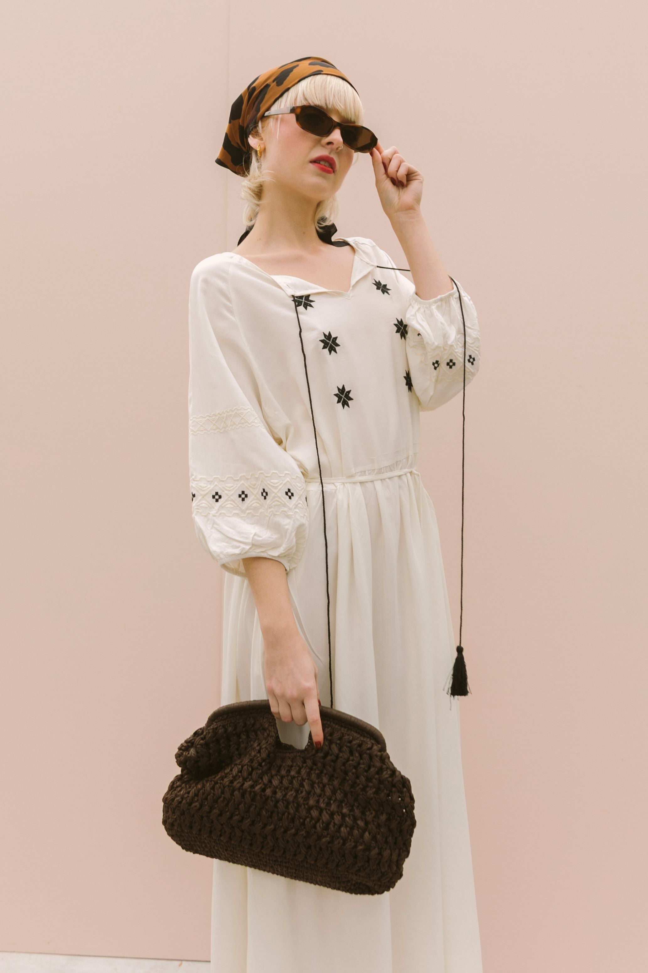 EMBROIDERED VISCOSE MIDI DRESS