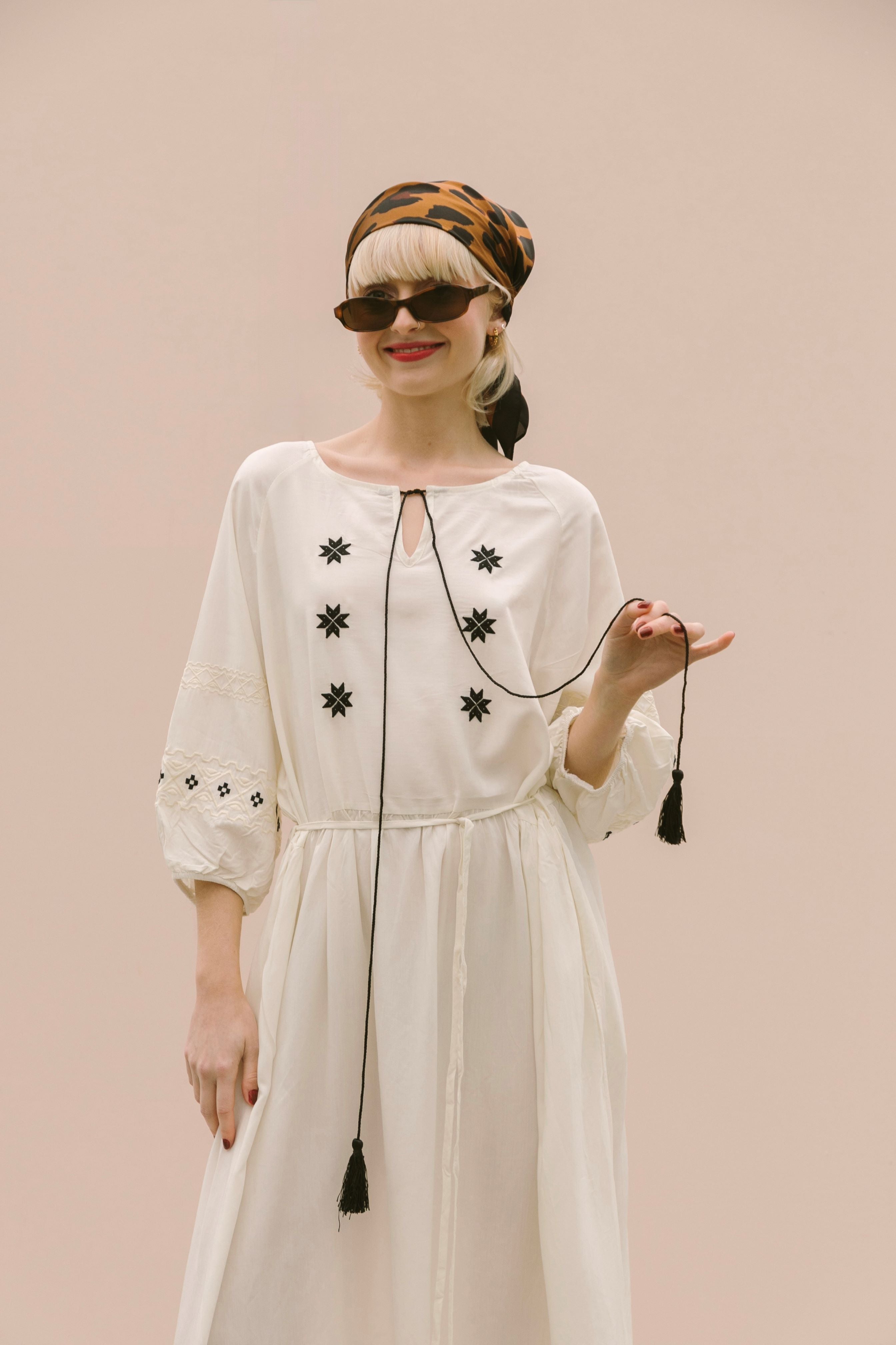 EMBROIDERED VISCOSE MIDI DRESS