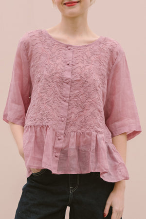 EMBROIDERED VOILE PEPLUM - ROSE