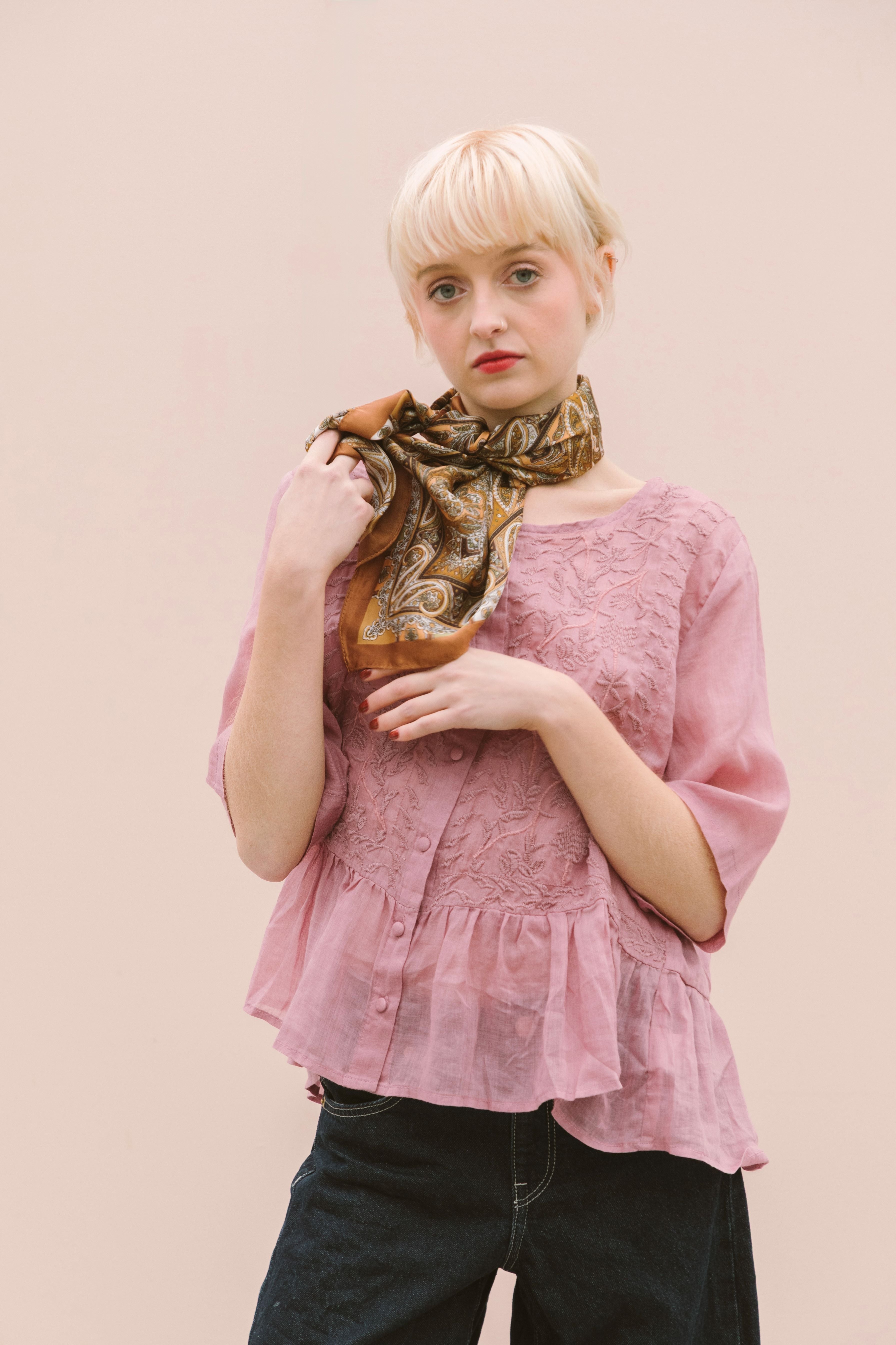 EMBROIDERED VOILE PEPLUM - ROSE