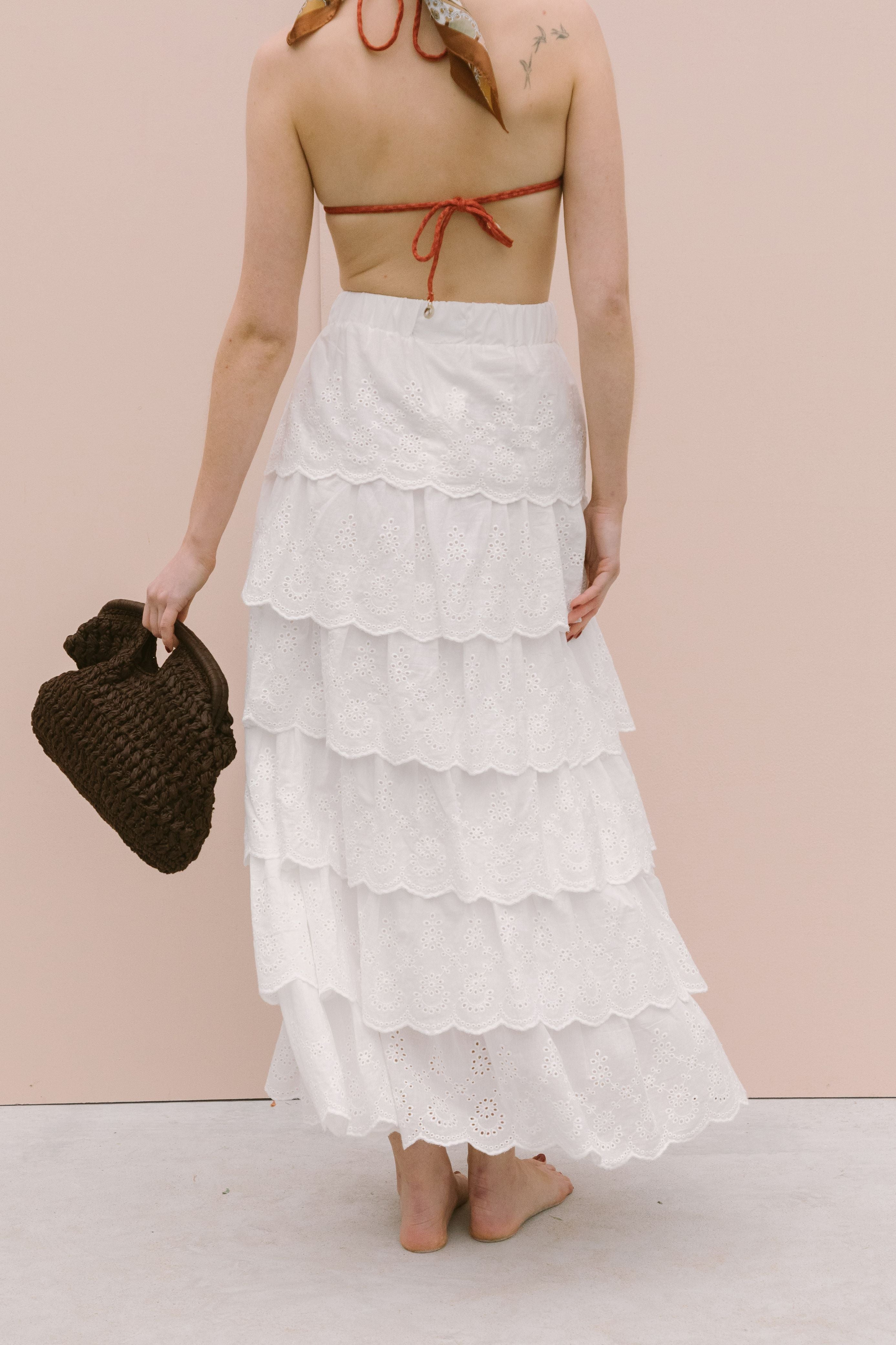 RUFFLED BRODERIE SKIRT
