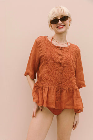 EMBROIDERED VOILE PEPLUM - GINGER