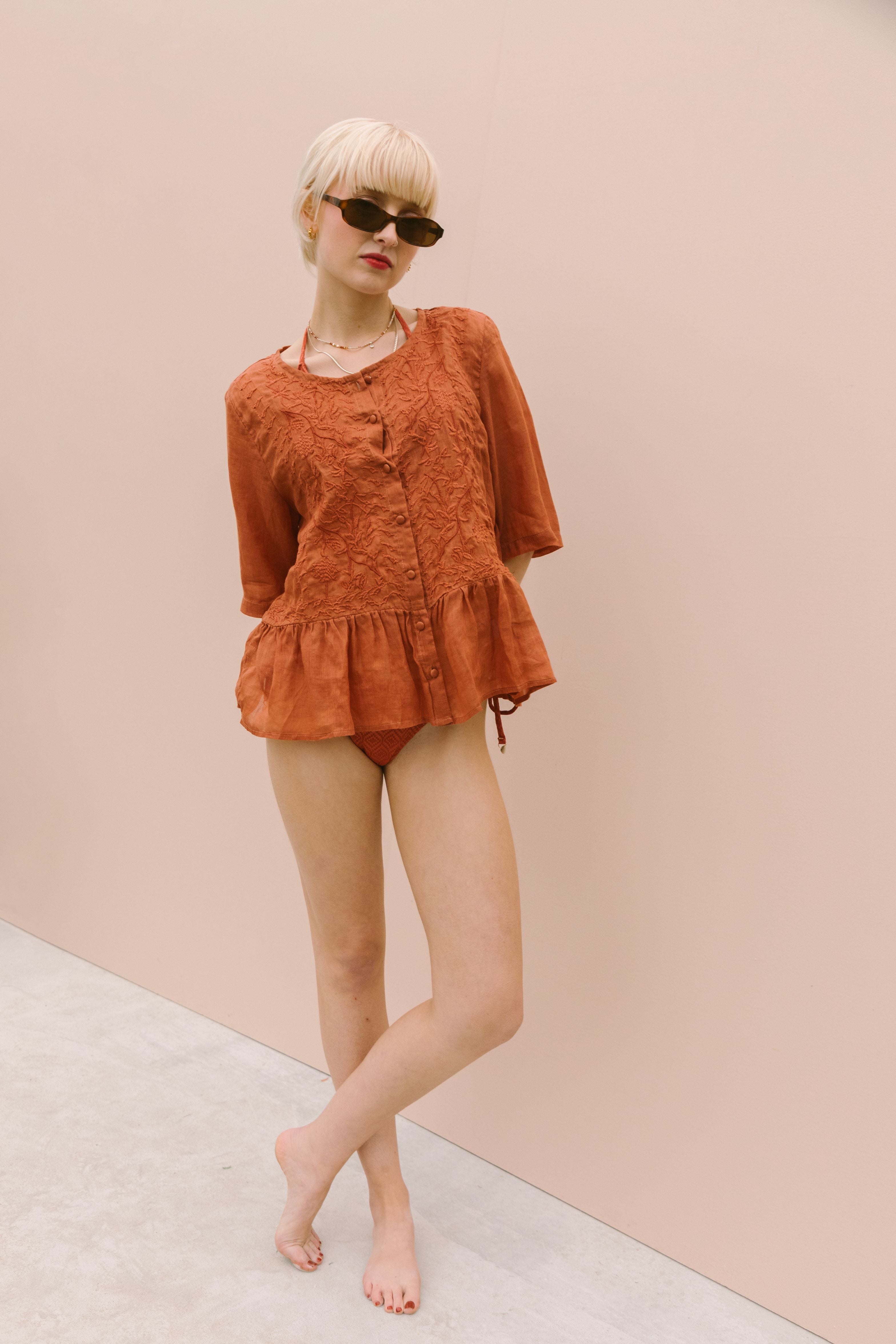 EMBROIDERED VOILE PEPLUM - GINGER