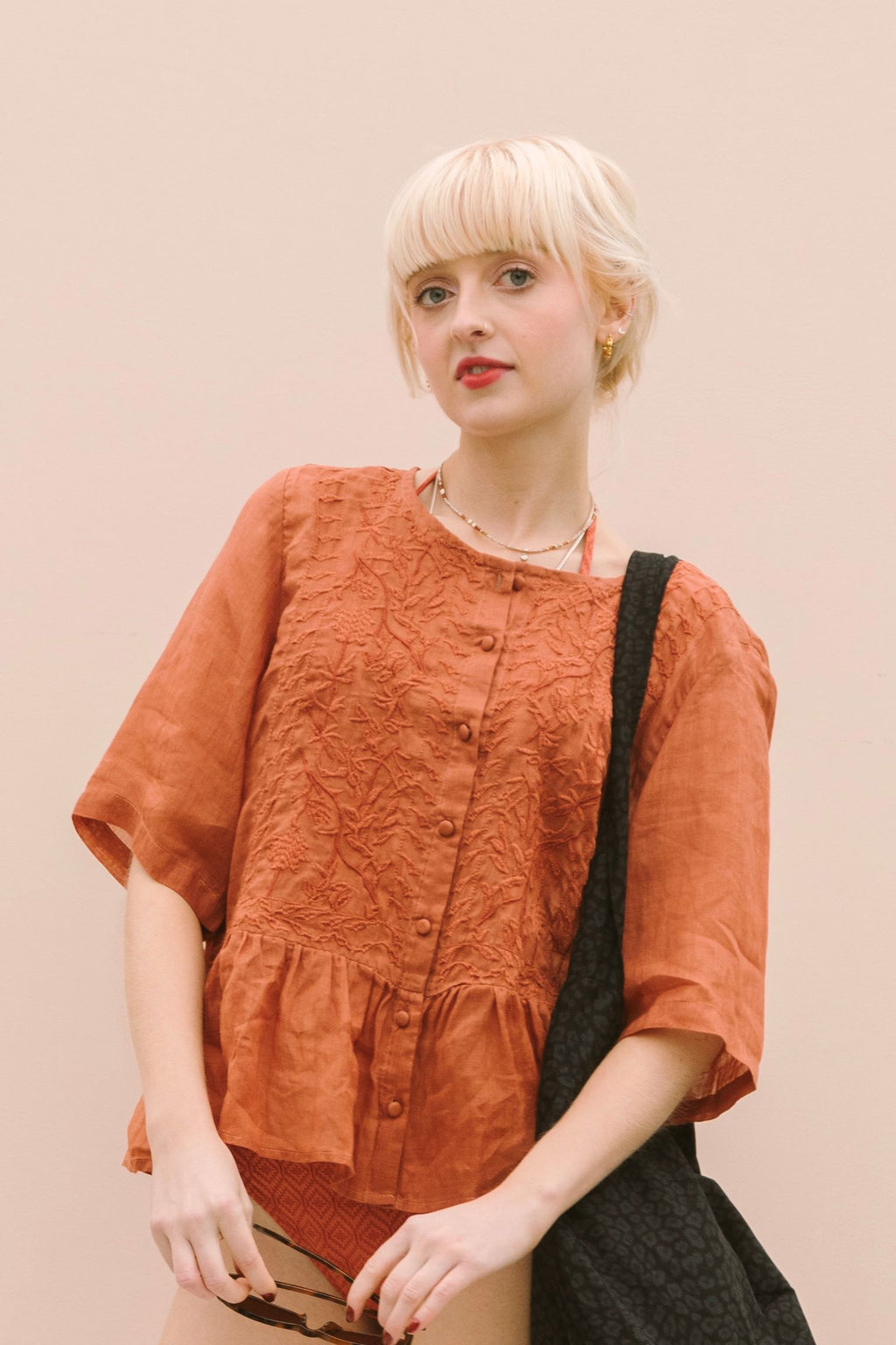 EMBROIDERED VOILE PEPLUM - GINGER