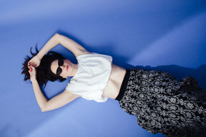 COTTON ANGLAISE MIDI SKIRT