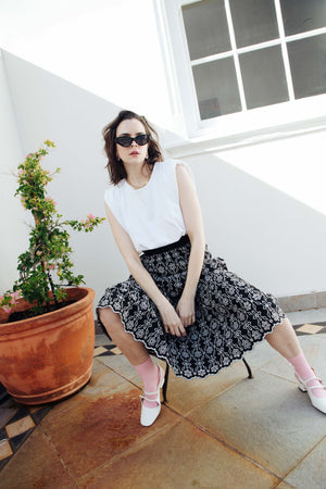 COTTON ANGLAISE MIDI SKIRT