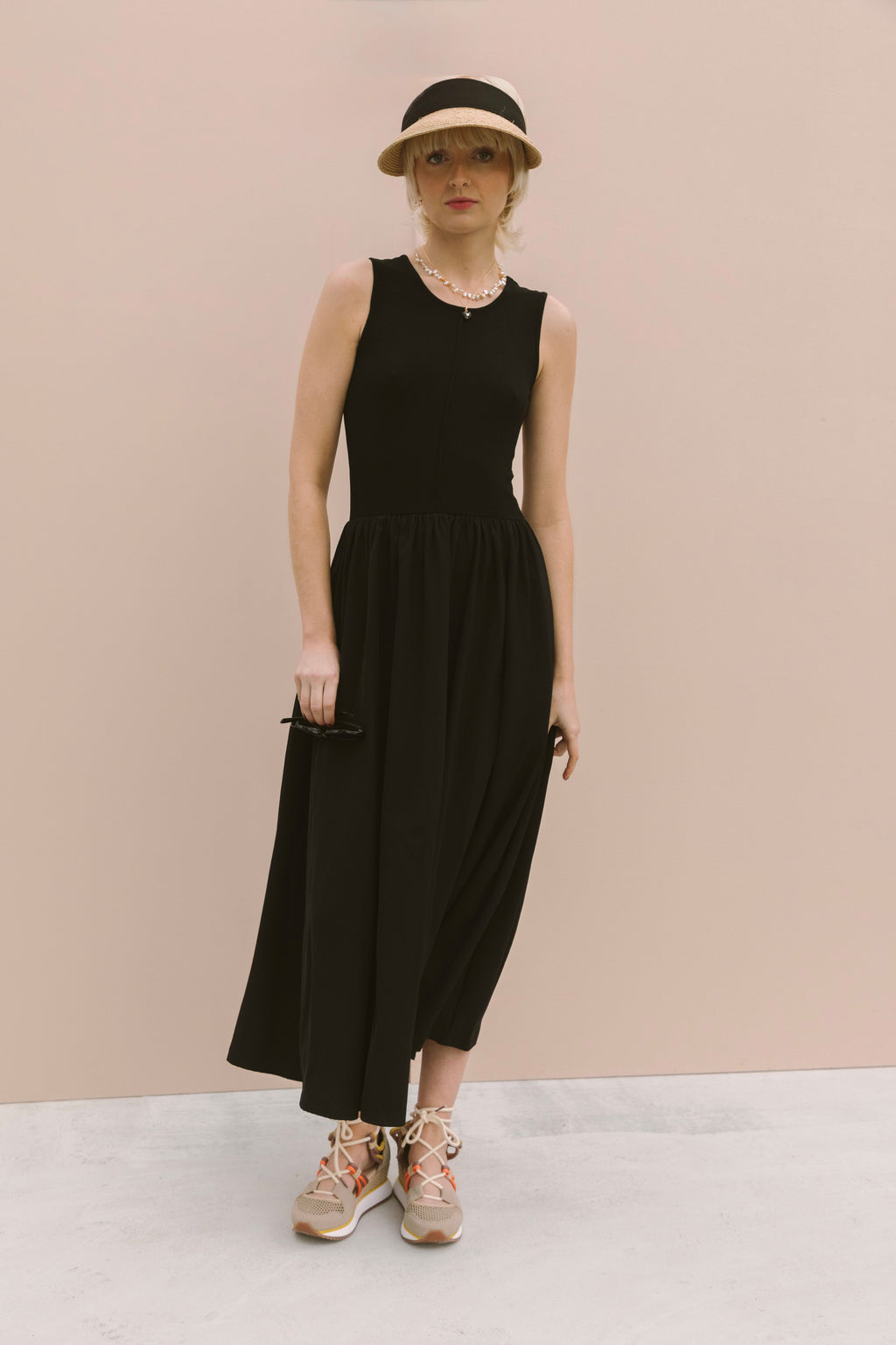 KNIT-WOVEN MIDI DRESS