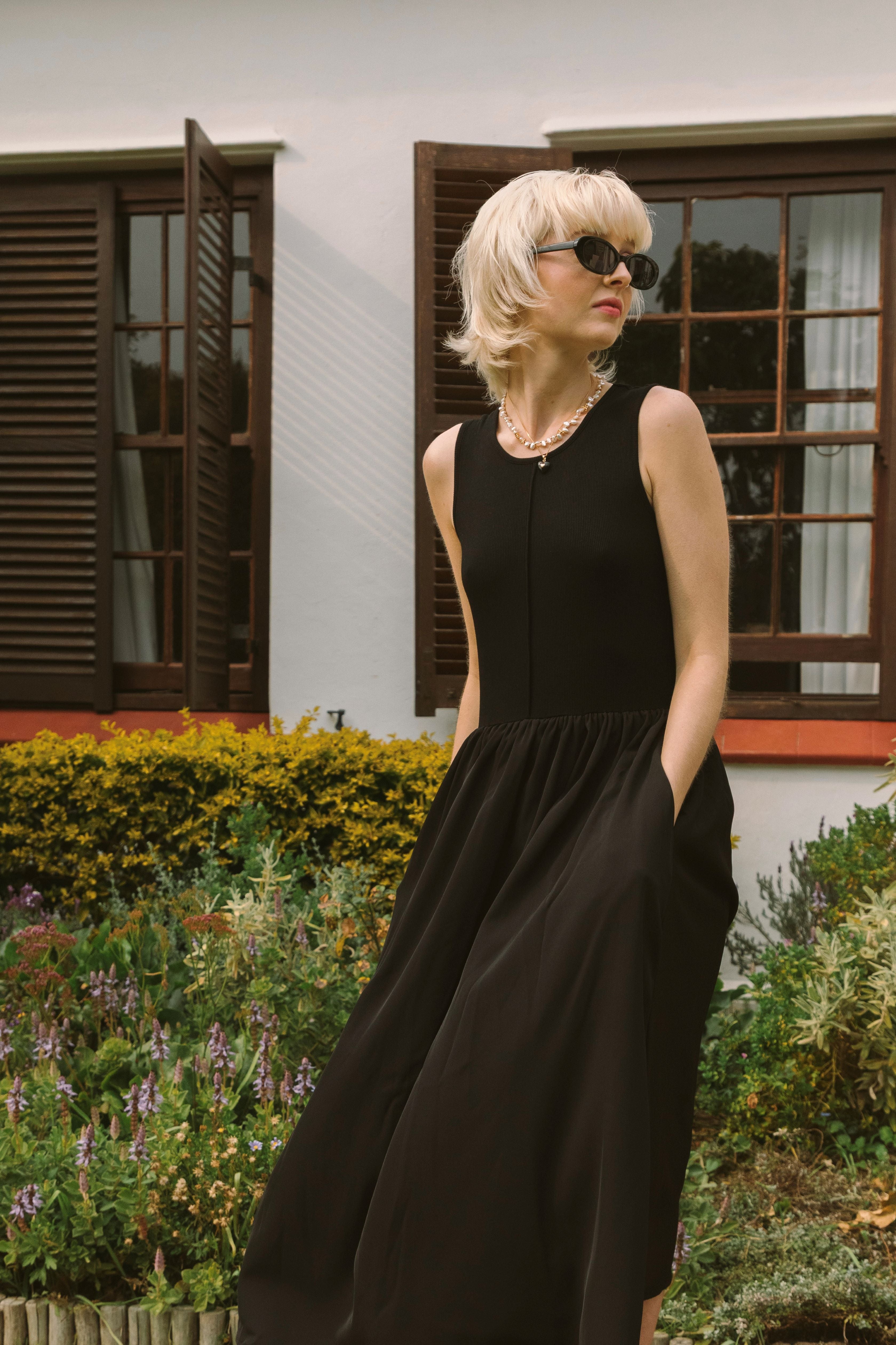 KNIT-WOVEN MIDI DRESS