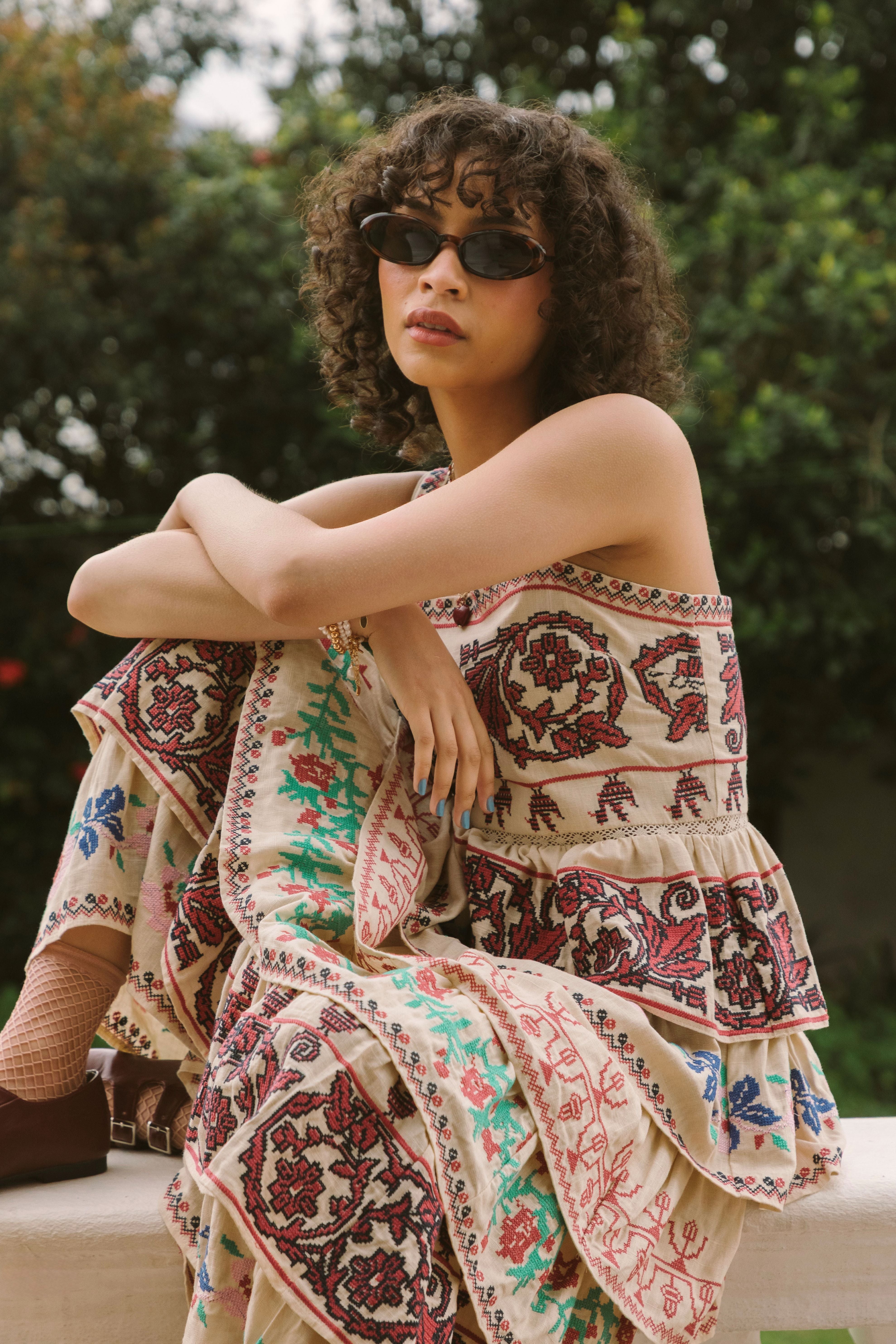 PREMIUM FULLY EMBROIDERED TIERED MAXI DRESS