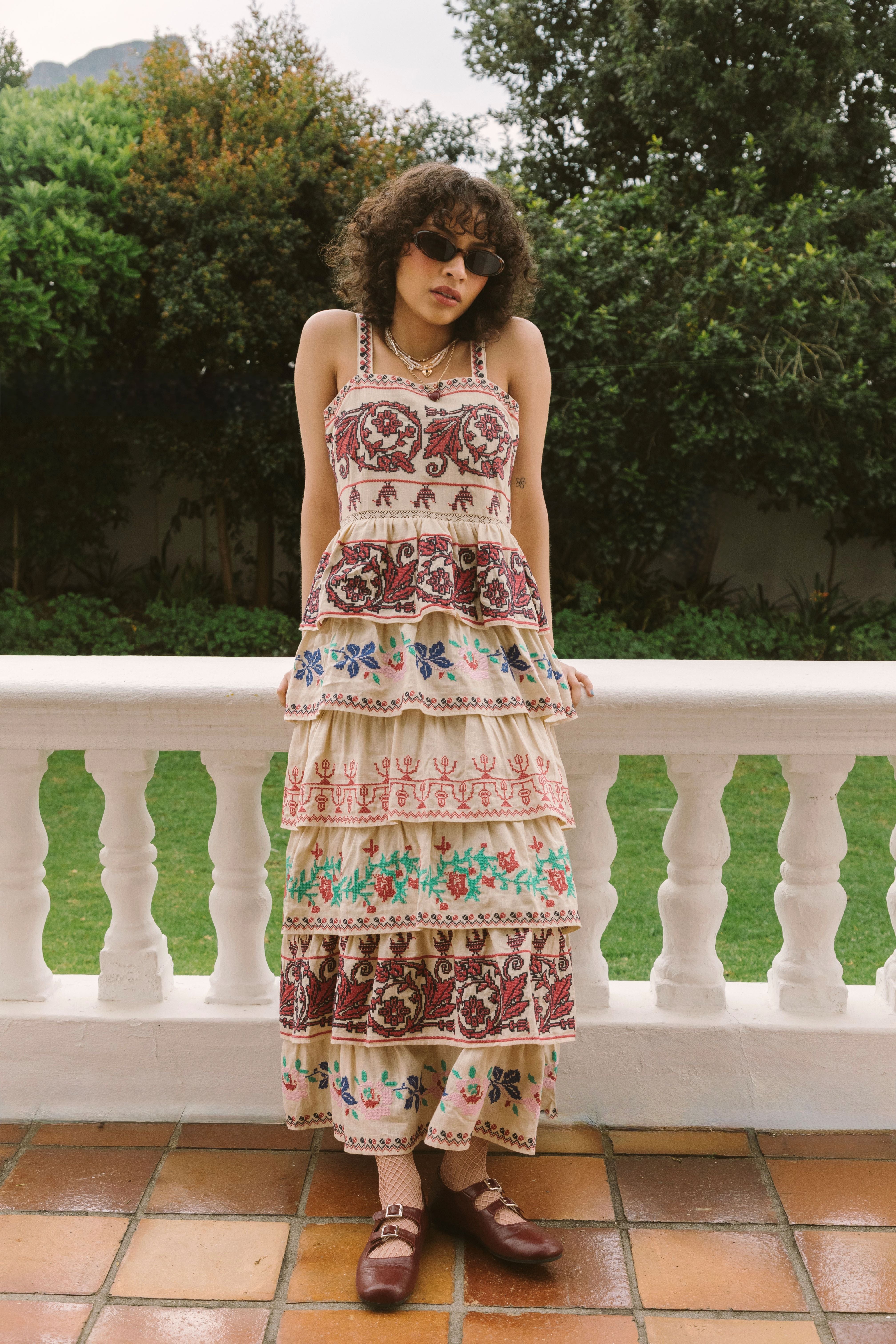 PREMIUM FULLY EMBROIDERED TIERED MAXI DRESS