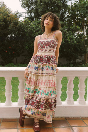 PREMIUM FULLY EMBROIDERED TIERED MAXI DRESS