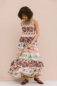 PREMIUM FULLY EMBROIDERED TIERED MAXI DRESS