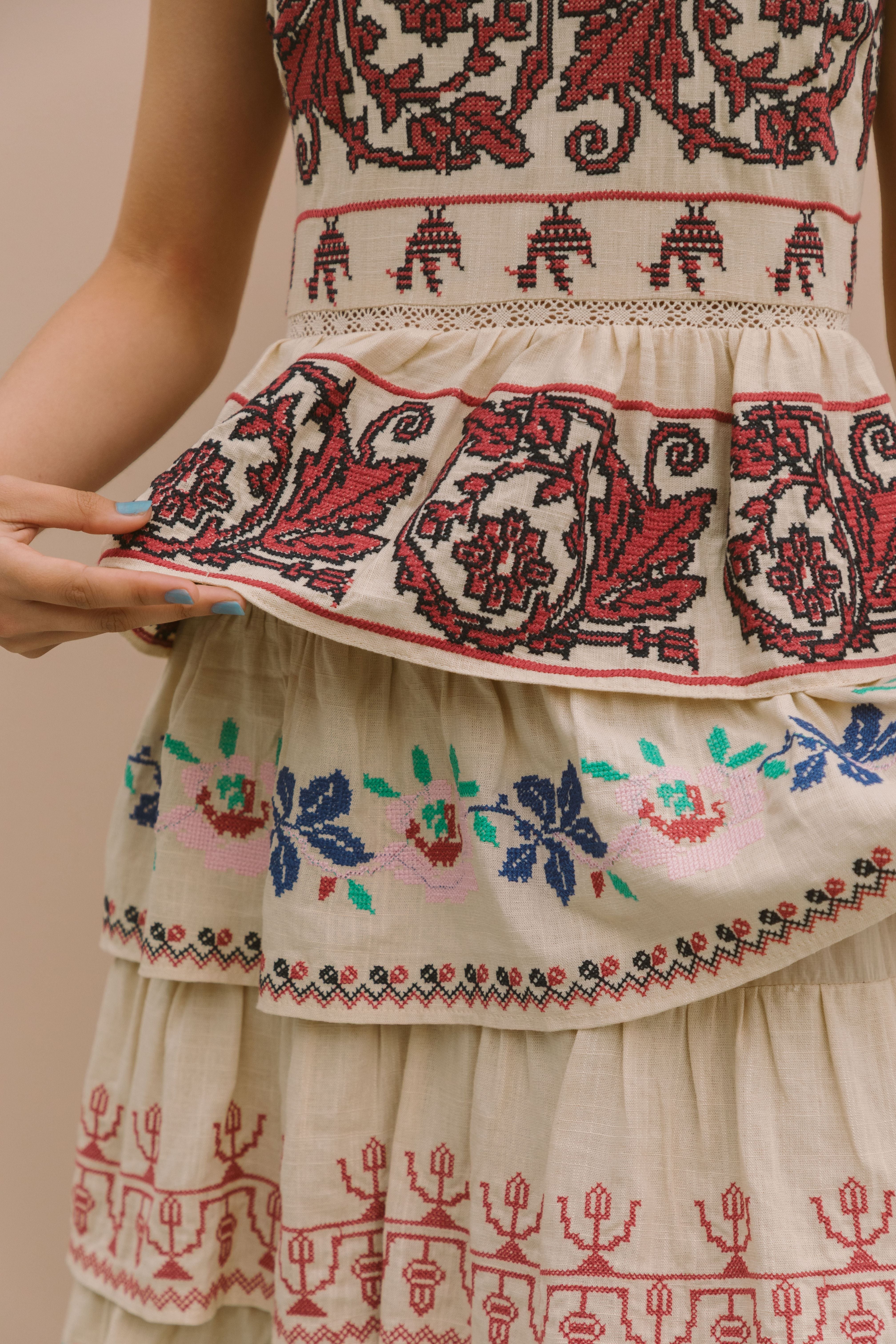 PREMIUM FULLY EMBROIDERED TIERED MAXI DRESS