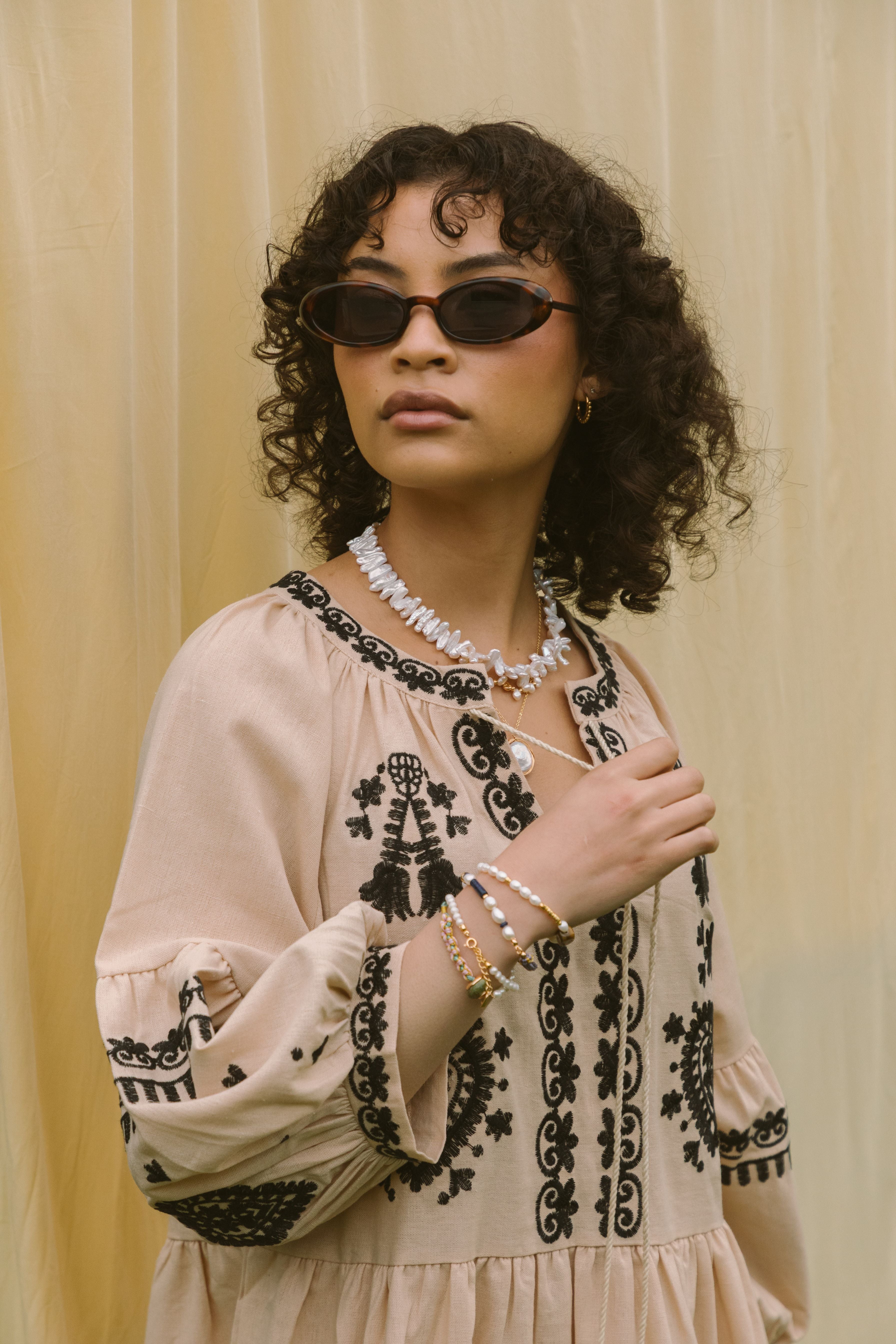 EMBROIDERED MINI DRESS - MUSHROOM