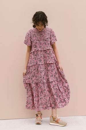 SMOCKED MIDI DRESS - DARK FLORAL