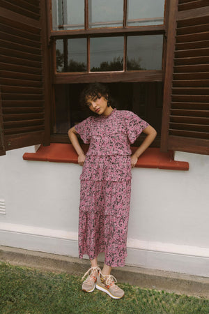 SMOCKED MIDI DRESS - DARK FLORAL