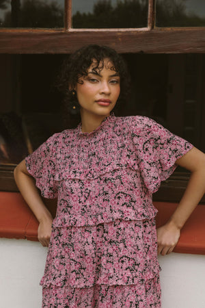 SMOCKED MIDI DRESS - DARK FLORAL