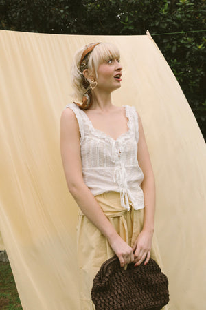 EMBROIDERED COTTON TIE-FRONT TOP