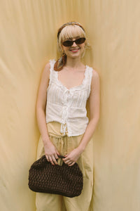 EMBROIDERED COTTON TIE-FRONT TOP