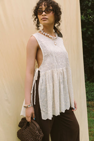 EMBROIDERED COTTON SIDE-TIE TOP