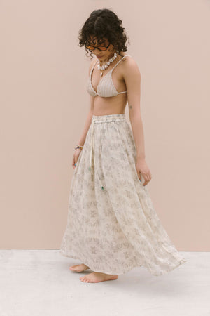 PRINTED VOILE SKIRT - MILK