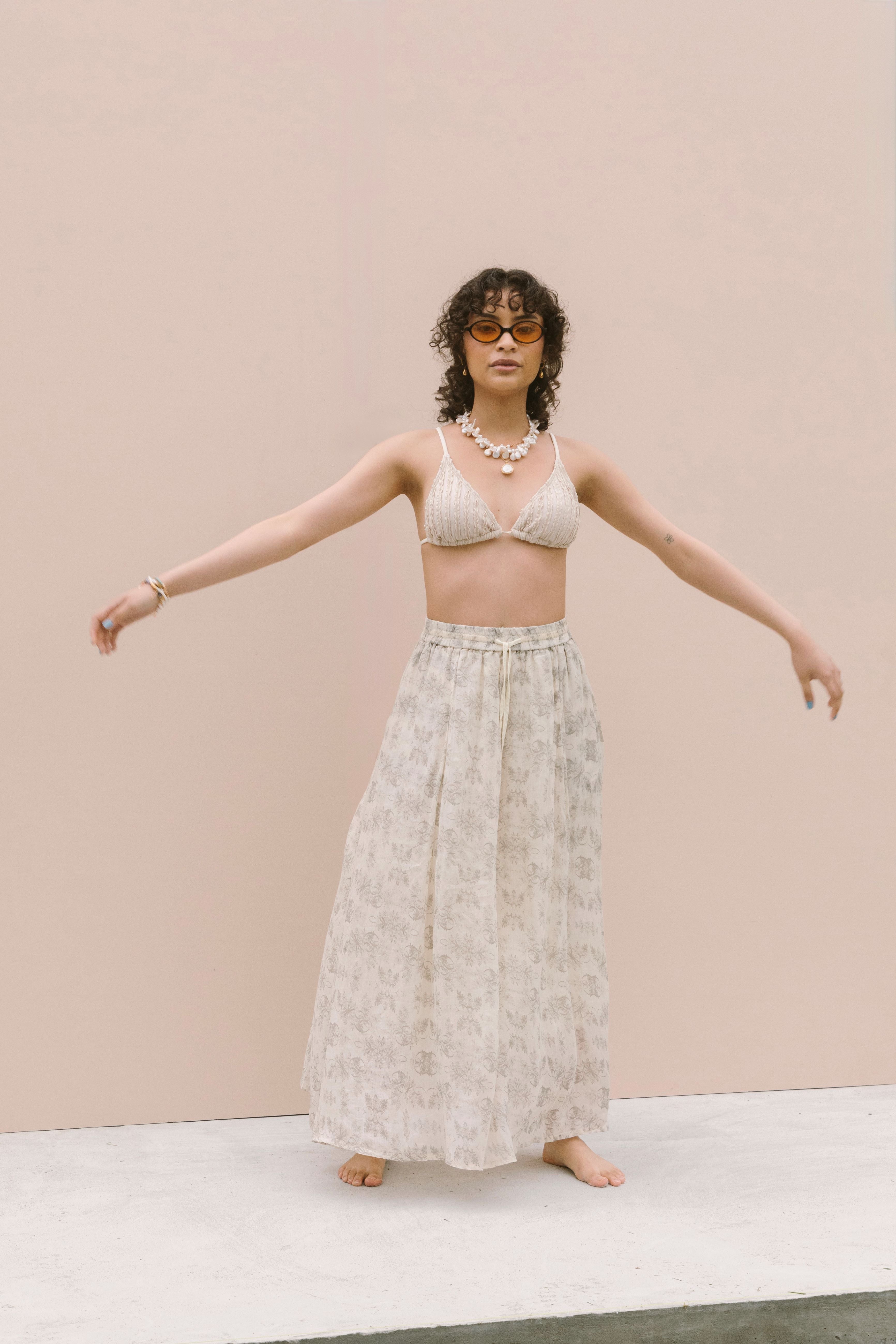 PRINTED VOILE SKIRT - MILK
