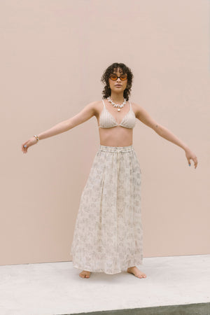 PRINTED VOILE SKIRT - MILK