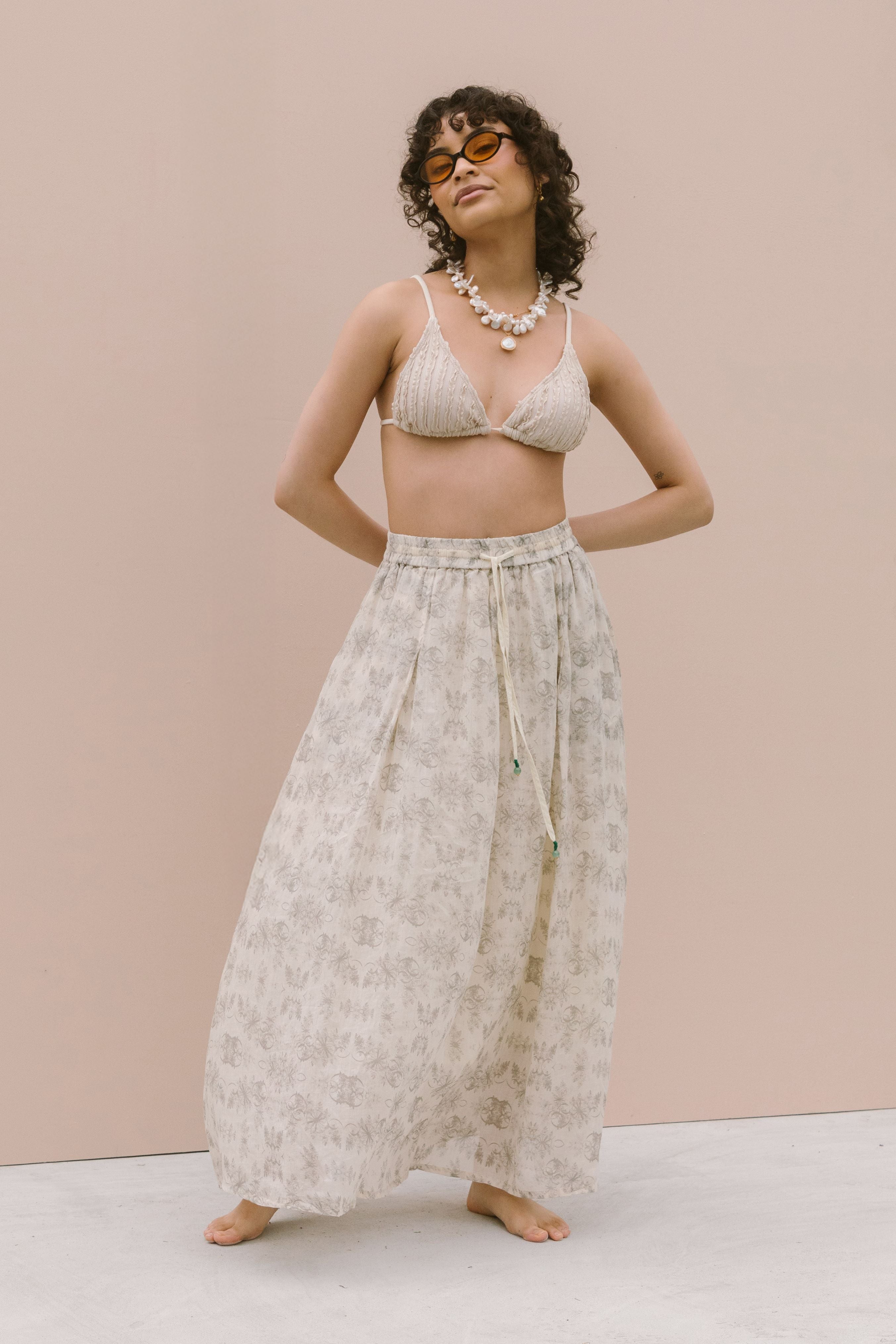 PRINTED VOILE SKIRT - MILK