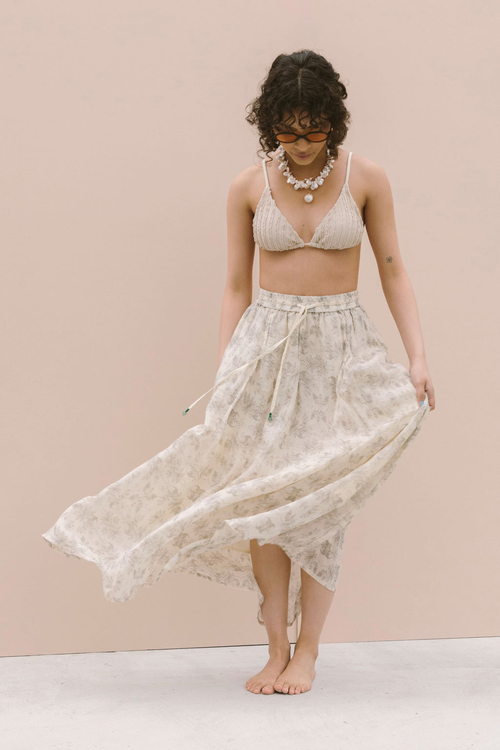 PRINTED VOILE SKIRT - MILK