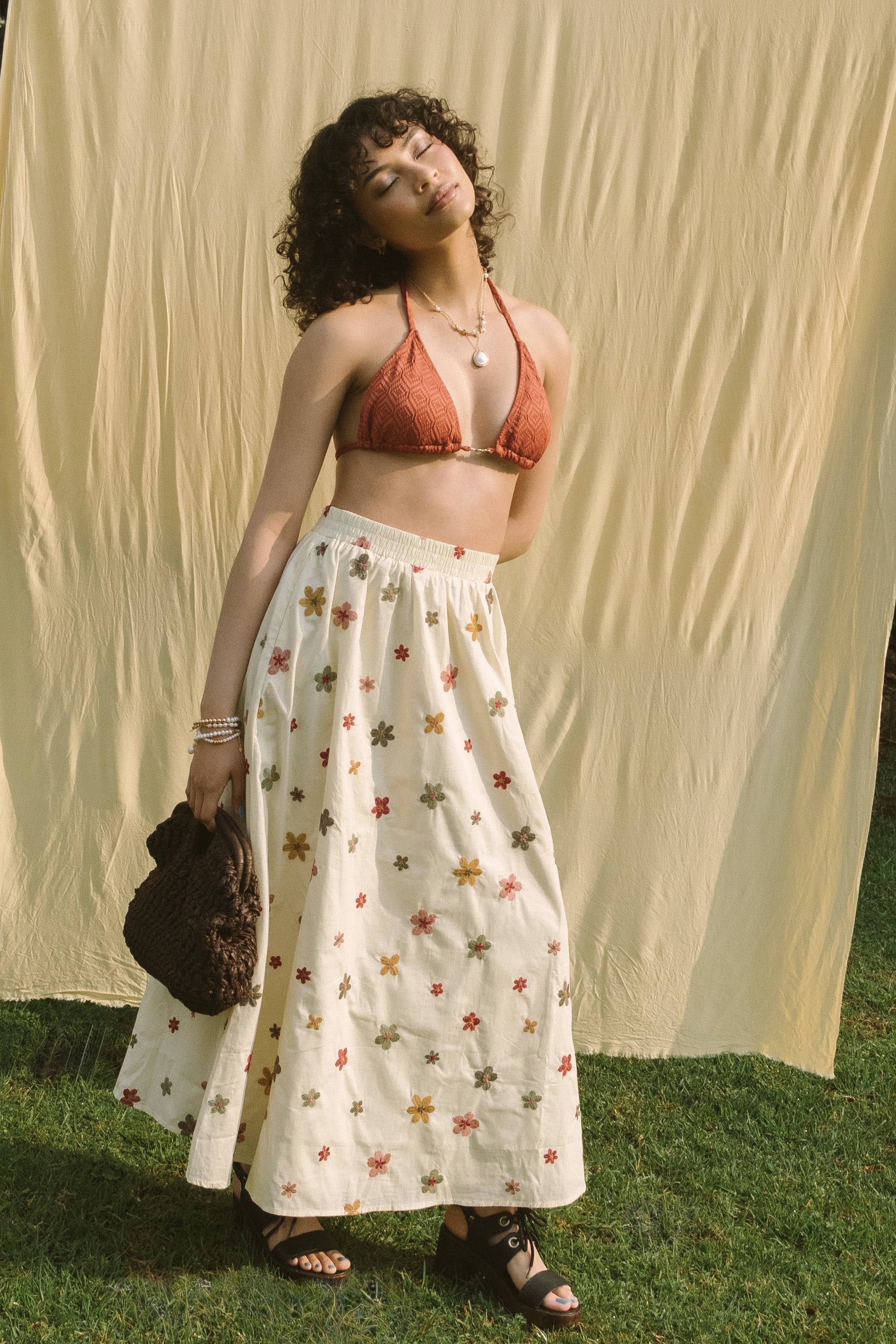 EMBROIDERED BLOOMS MIDI SKIRT
