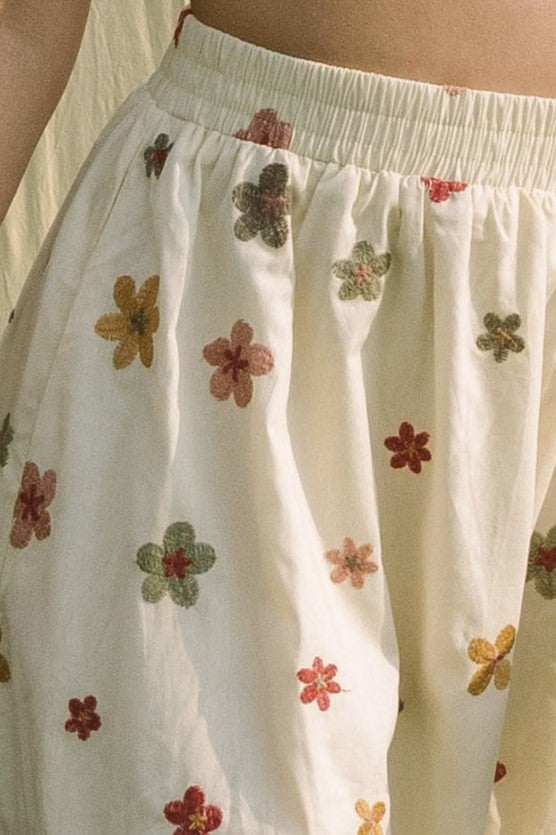 EMBROIDERED BLOOMS MIDI SKIRT