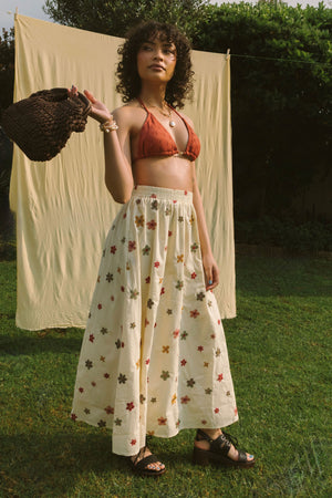 EMBROIDERED BLOOMS MIDI SKIRT