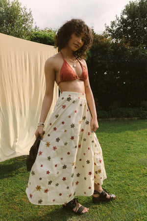 EMBROIDERED BLOOMS MIDI SKIRT
