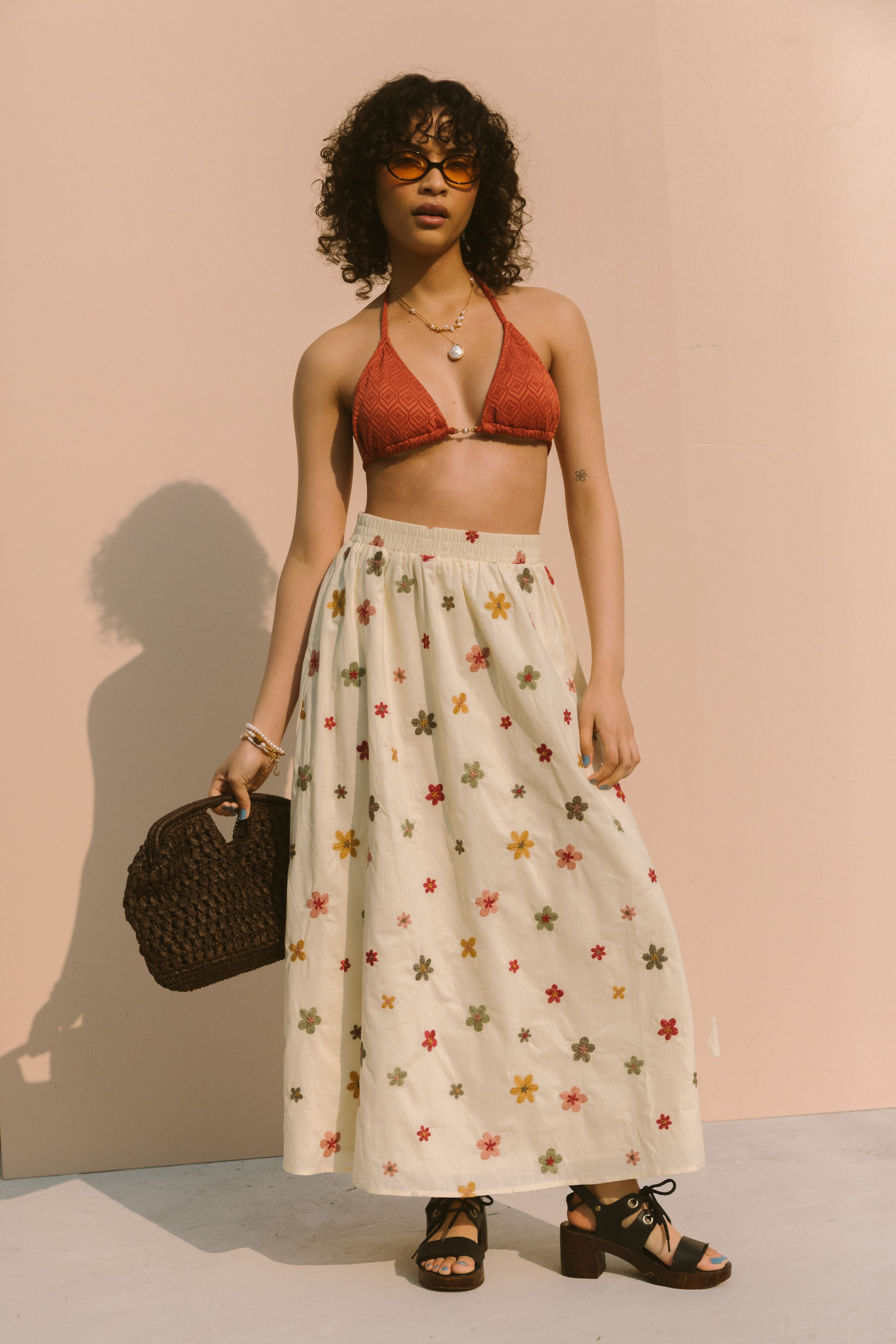 EMBROIDERED BLOOMS MIDI SKIRT