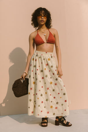EMBROIDERED BLOOMS MIDI SKIRT