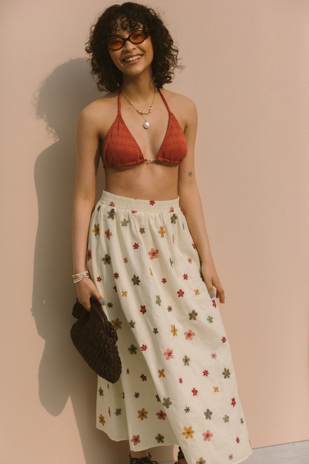 EMBROIDERED BLOOMS MIDI SKIRT